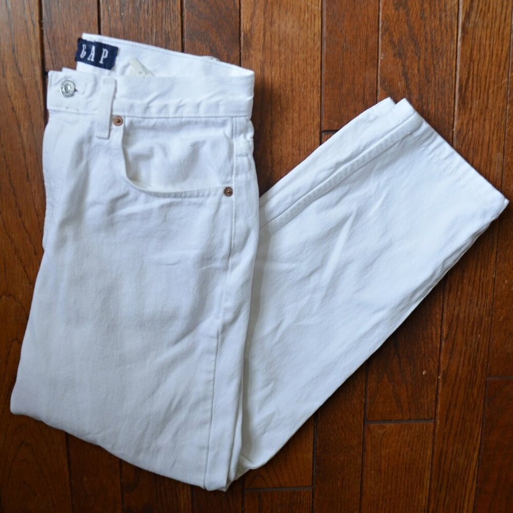 Women's 90s Vintage Gap White Classic Fit Cropped Straight Leg Jeans 27" Waist